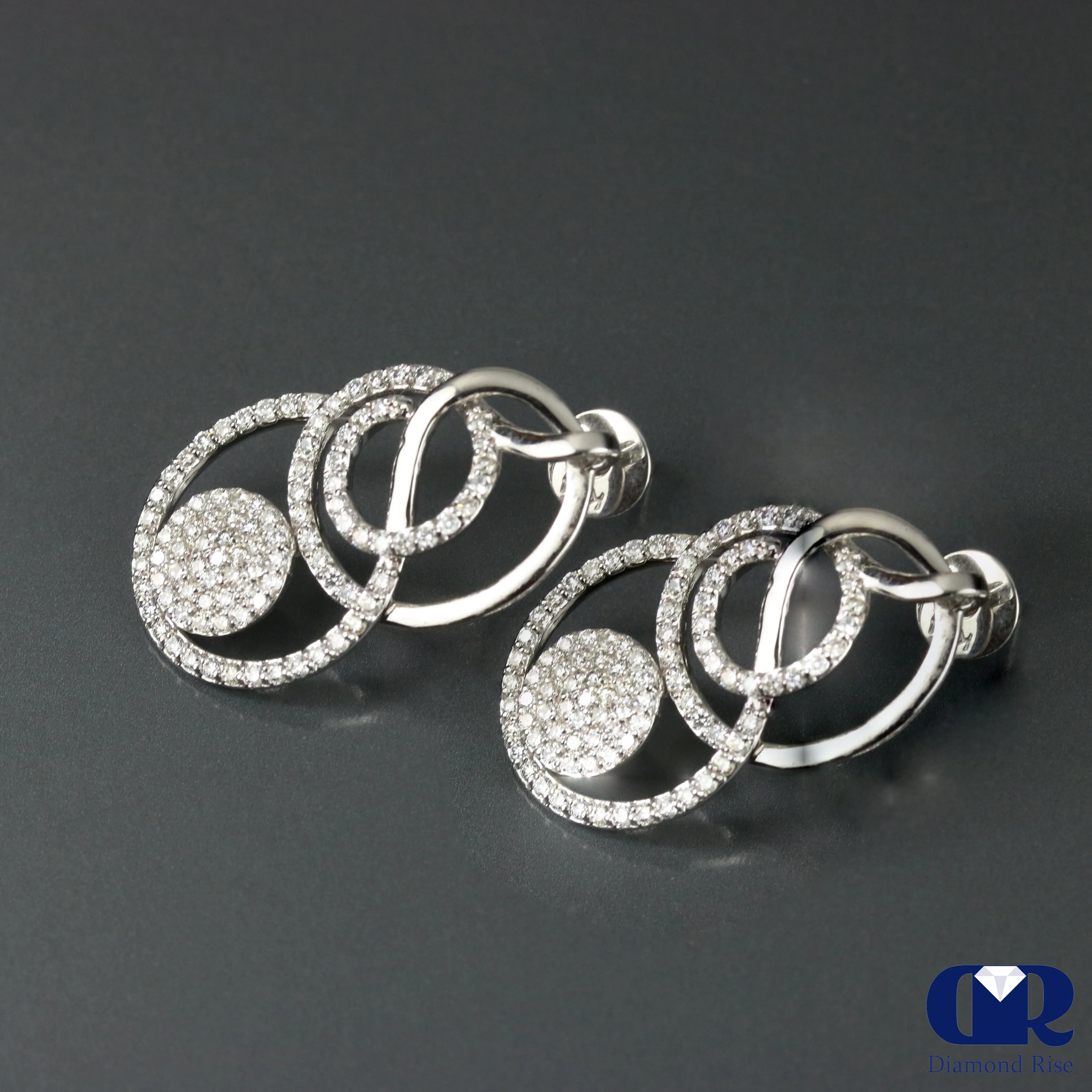 1.10 Ct Diamond Loop Drop Earrings In 14K Gold With Post