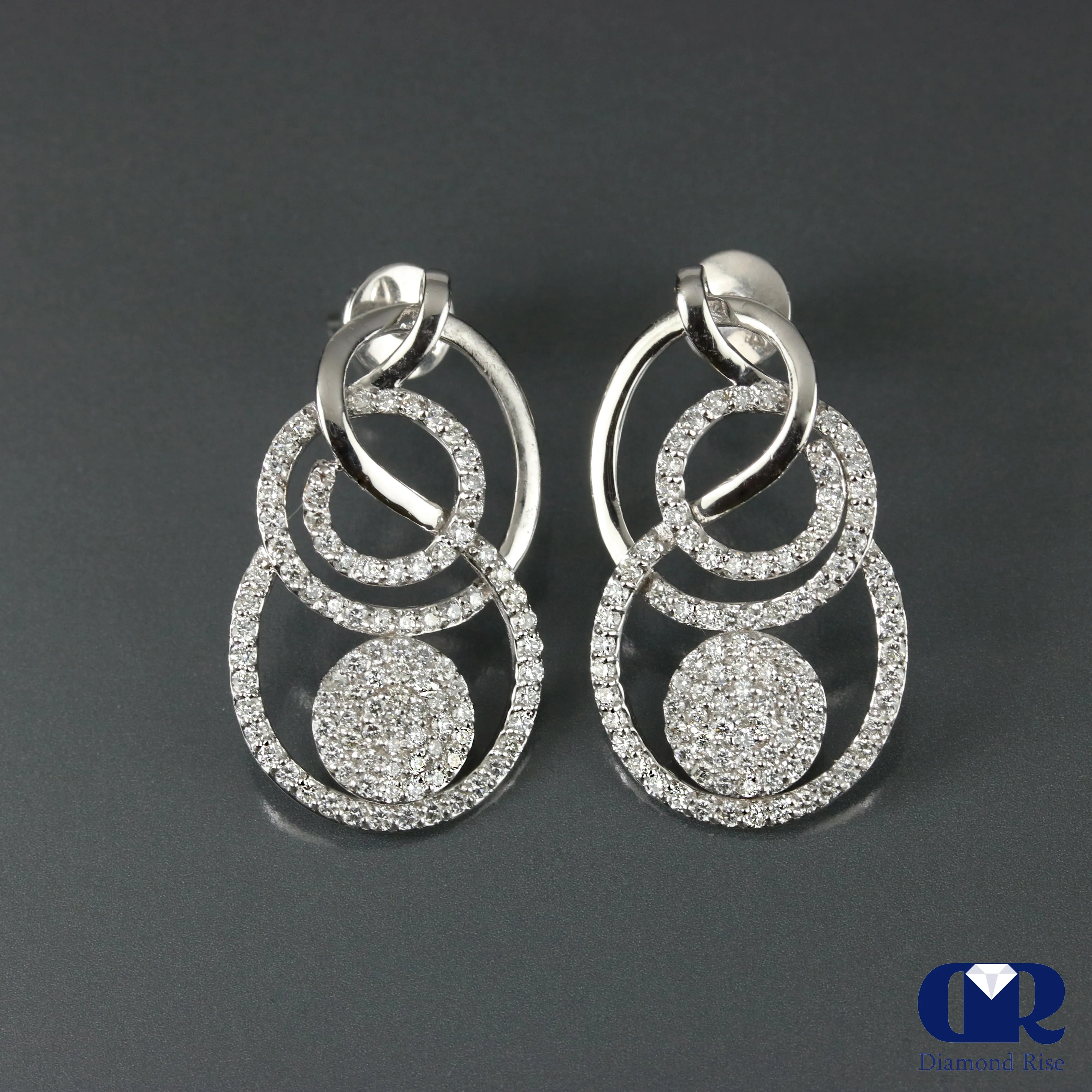 1.10 Ct Diamond Loop Drop Earrings In 14K Gold With Post