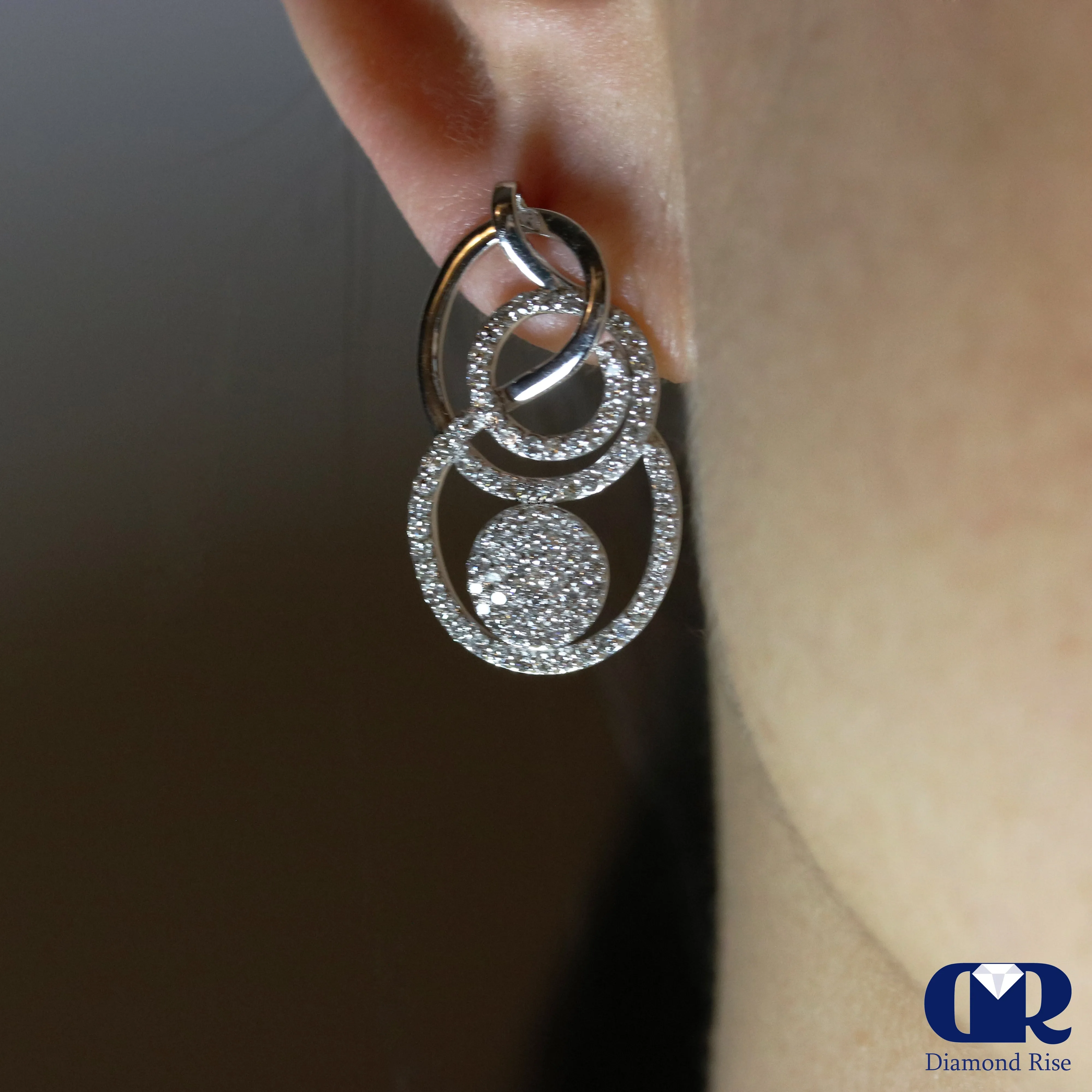 1.10 Ct Diamond Loop Drop Earrings In 14K Gold With Post