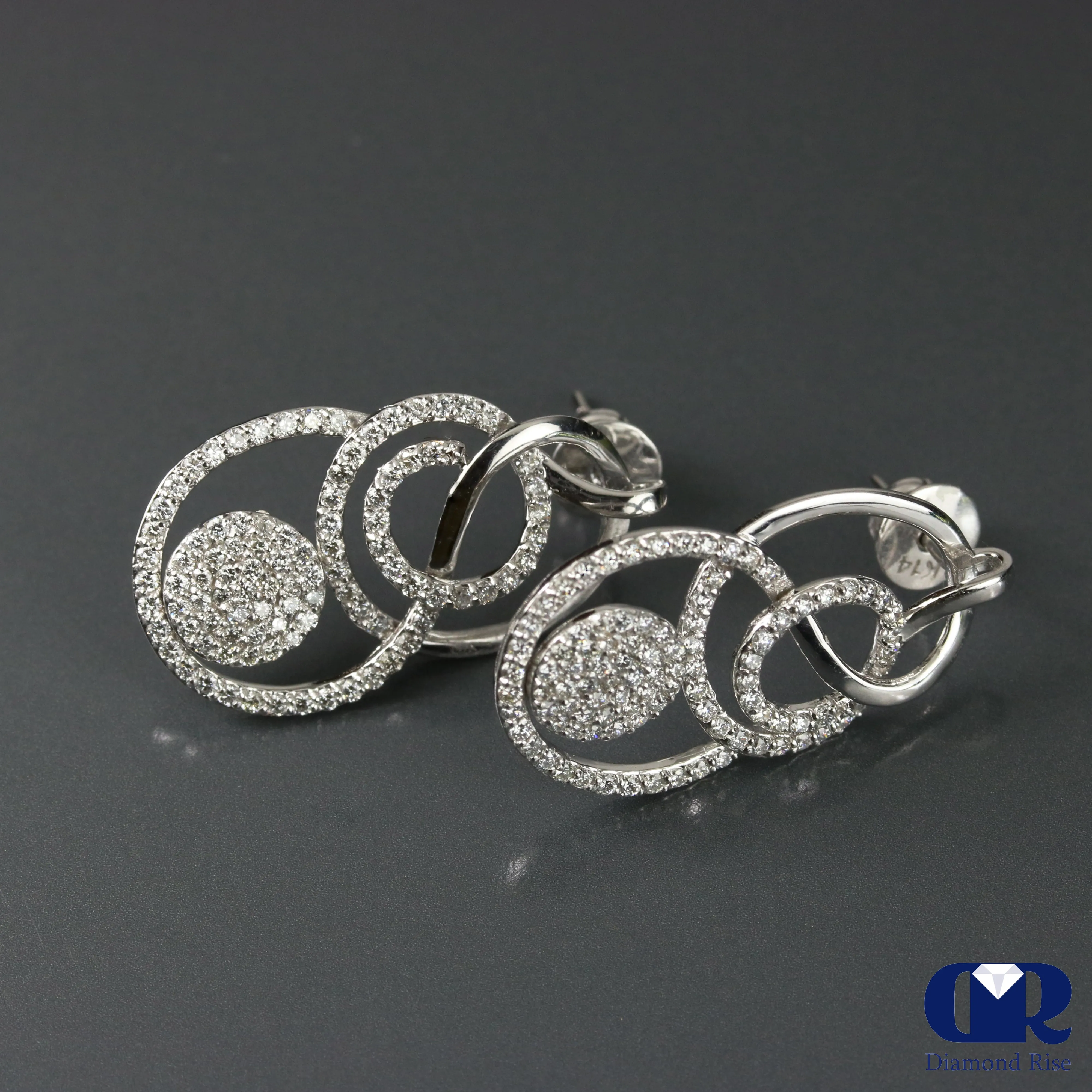 1.10 Ct Diamond Loop Drop Earrings In 14K Gold With Post