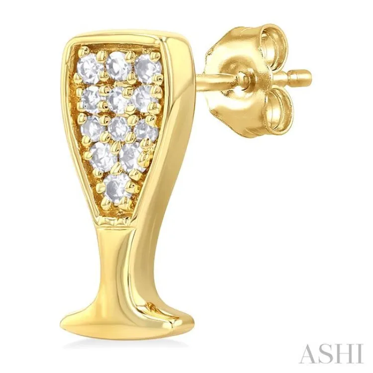 1/10 ctw Petite Champagne Glass Round Cut Diamond Fashion Stud Earring in 10K Yellow Gold