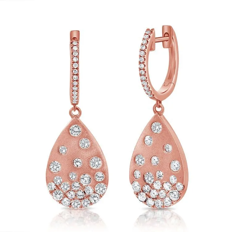 14k Gold 0.87Ct Diamond Dangle Earring with 70 Diamonds, available in White, Rose and Yellow Gold