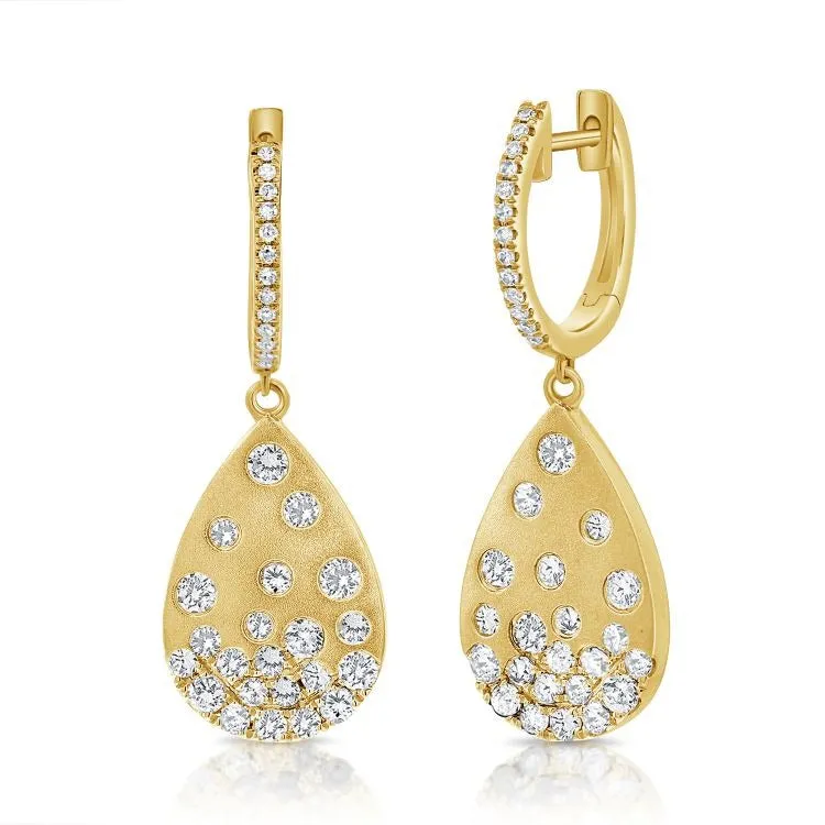 14k Gold 0.87Ct Diamond Dangle Earring with 70 Diamonds, available in White, Rose and Yellow Gold