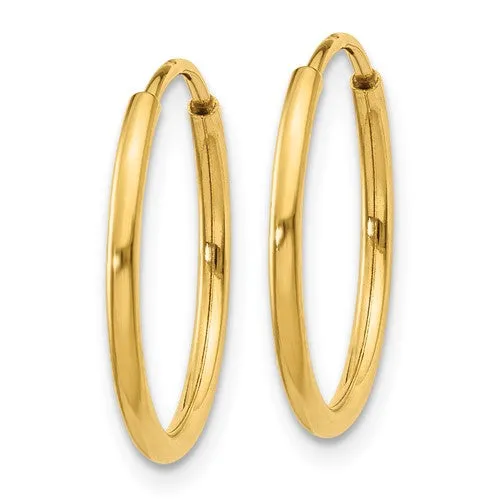14k Gold 1.25mm Wide 14 mm Round Endless Hoop Earrings