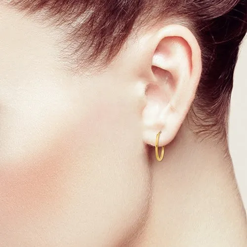 14k Gold 1.25mm Wide 14 mm Round Endless Hoop Earrings