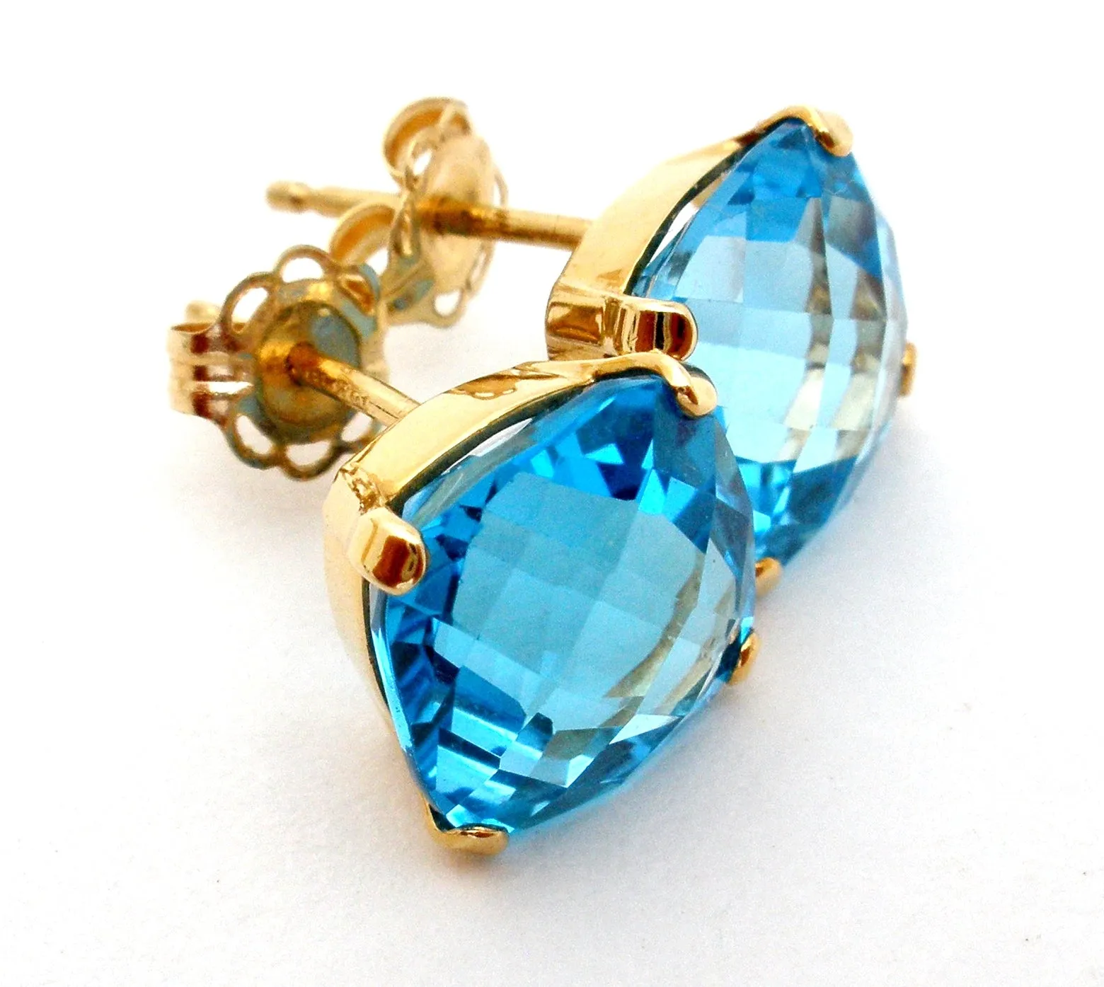 14K Gold Blue Topaz Earrings 5 Cts