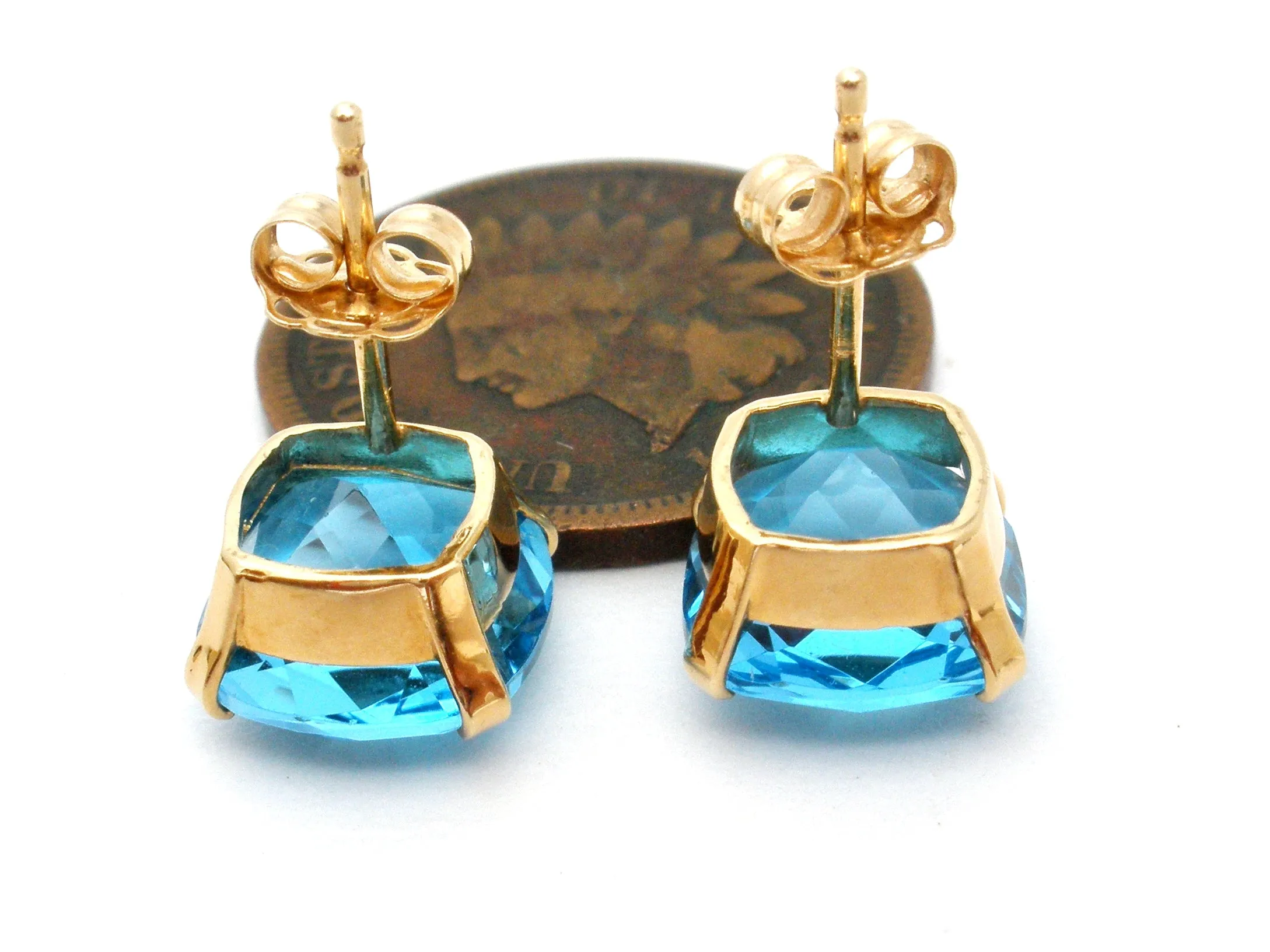 14K Gold Blue Topaz Earrings 5 Cts