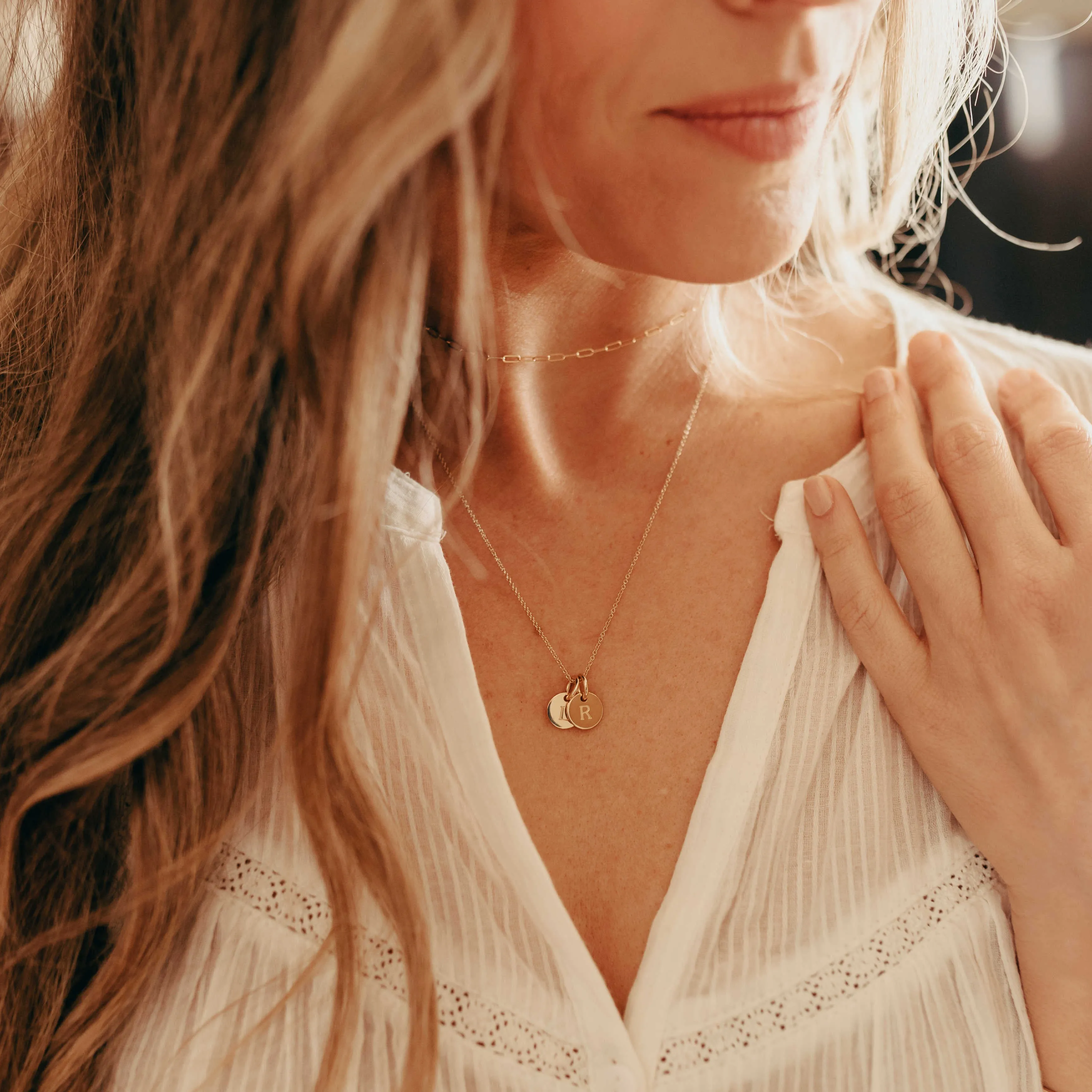 14k Gold Mini Initial Circle Necklace - Uppercase