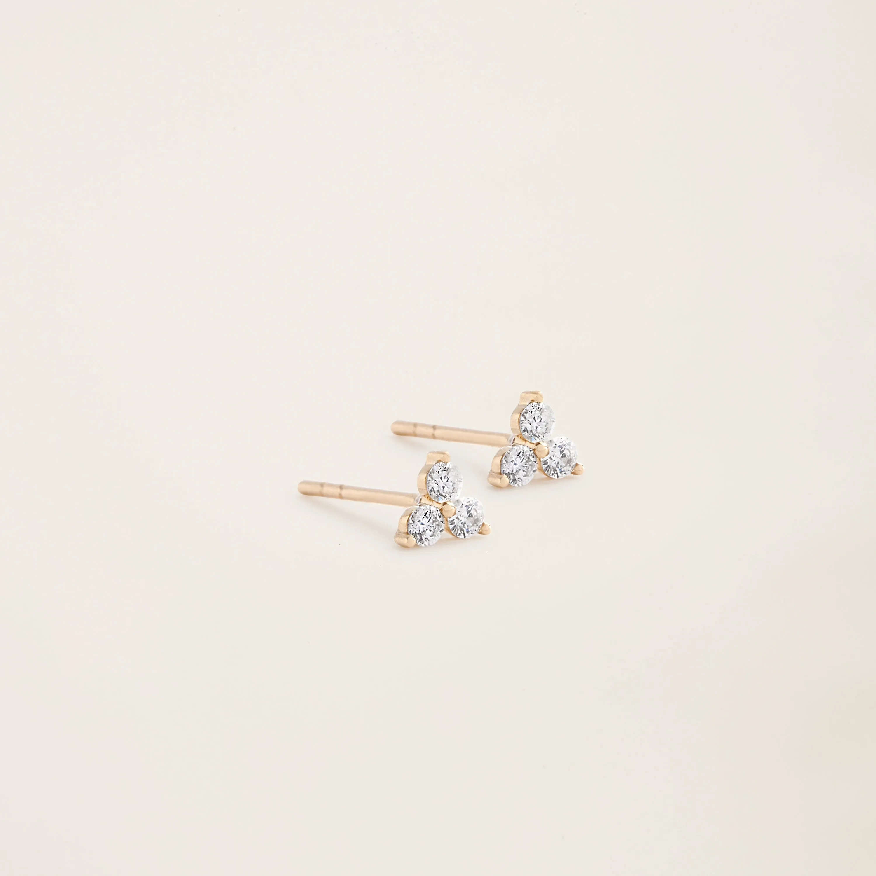 14k Solid Gold Diamond Triplet Studs