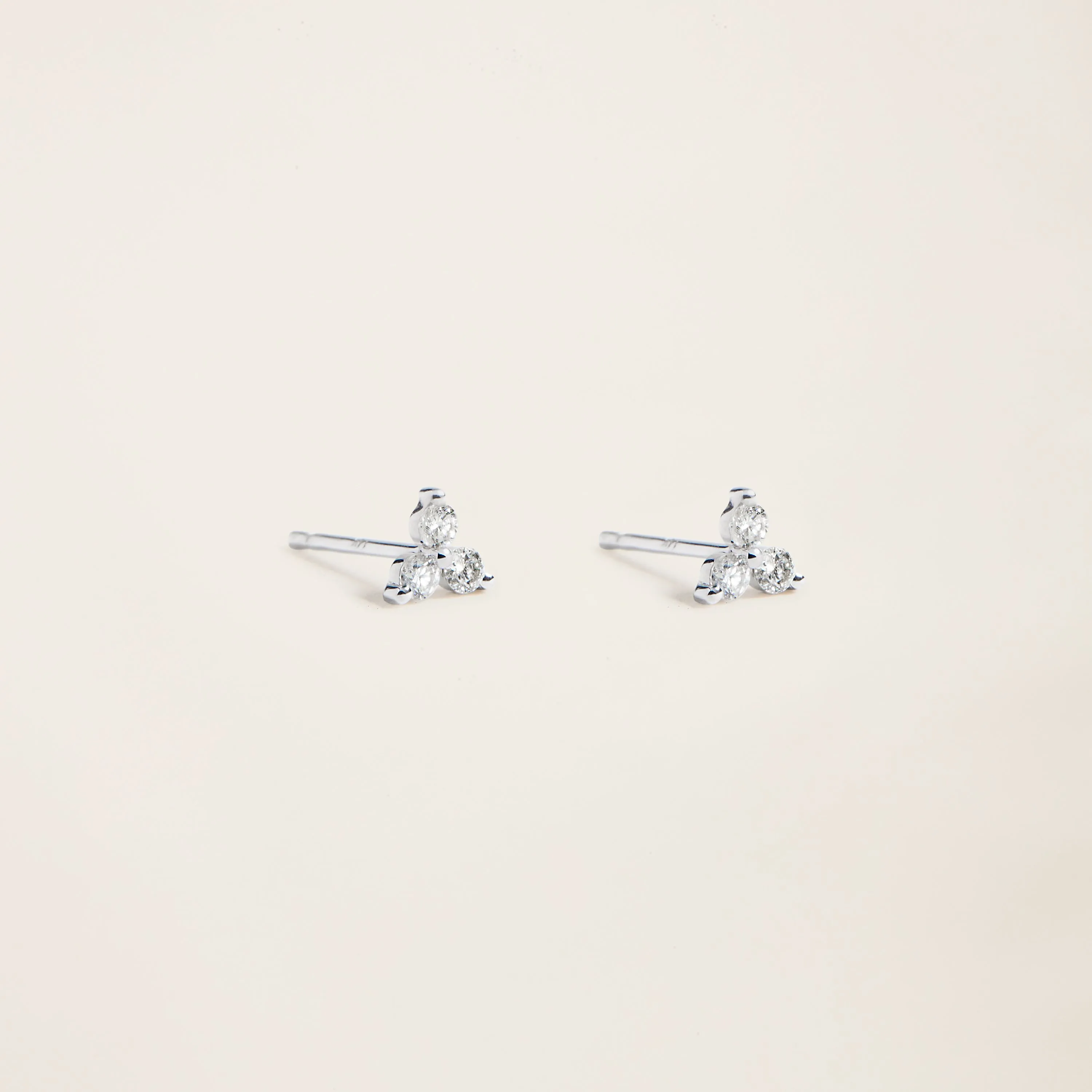 14k Solid Gold Diamond Triplet Studs