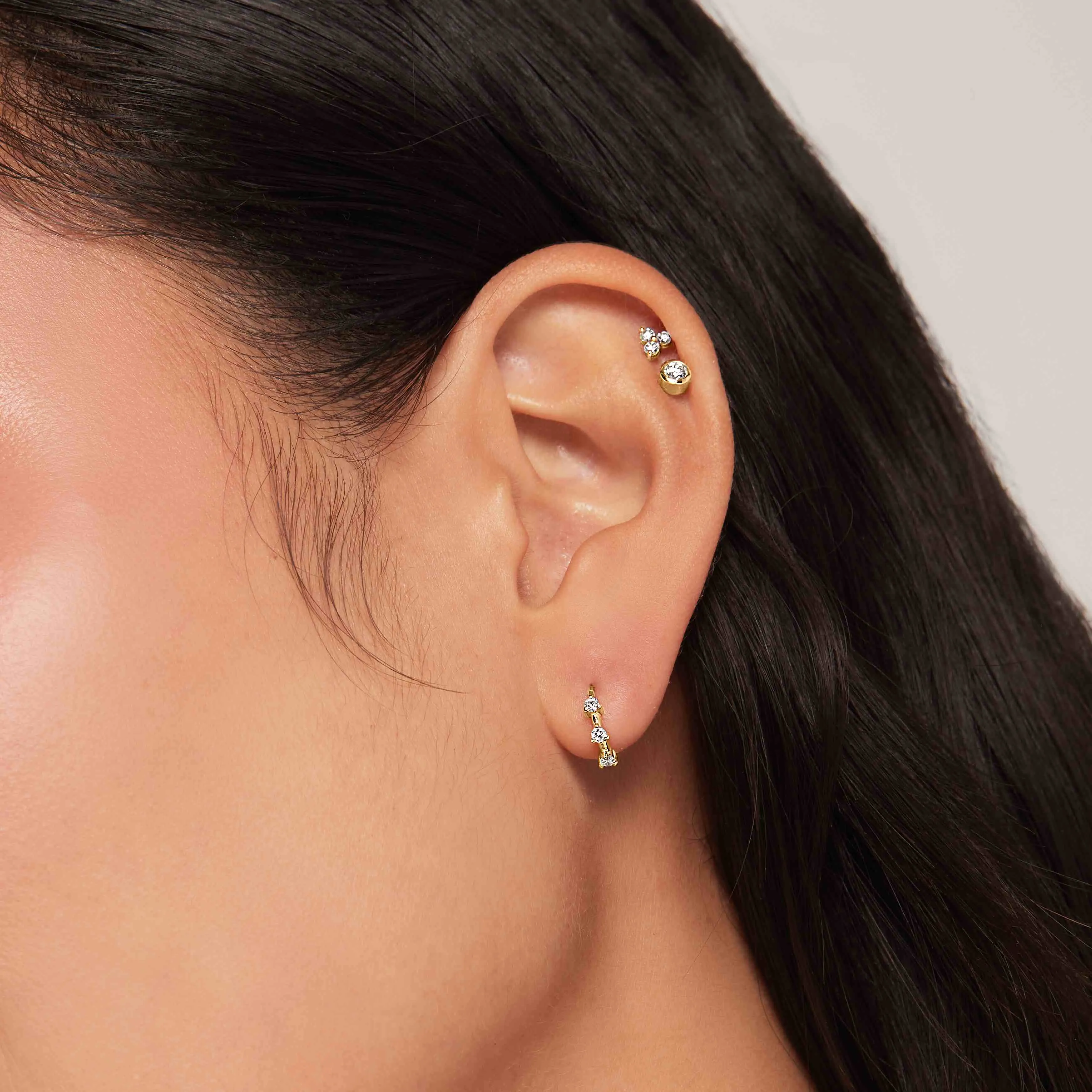 14k Solid Gold Diamond Triplet Studs
