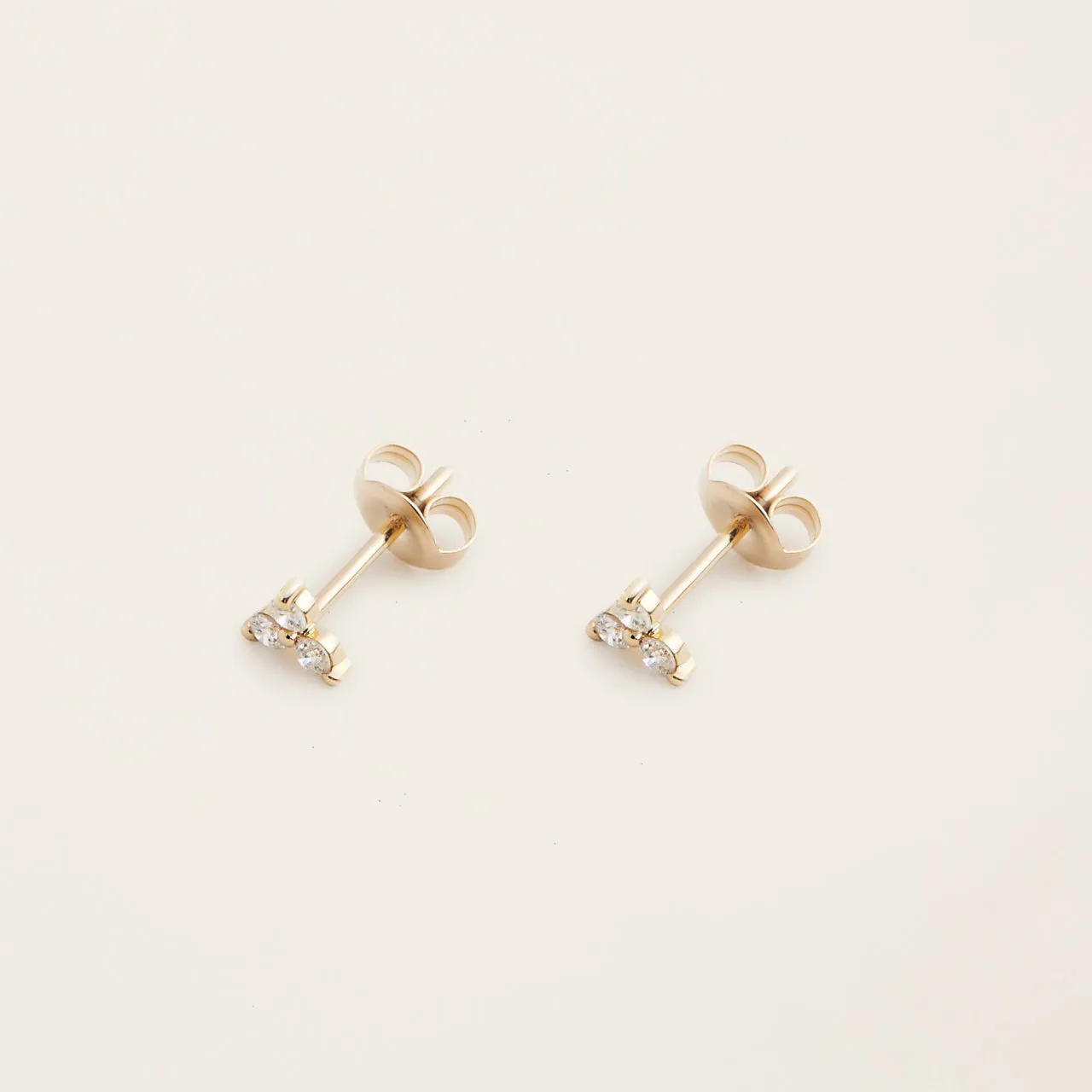 14k Solid Gold Diamond Triplet Studs