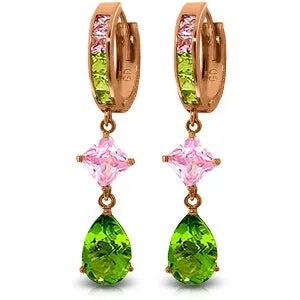 14K Solid Rose Gold Cubic Zirconia Dangling Hoop Earrings