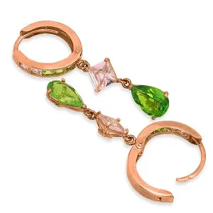14K Solid Rose Gold Cubic Zirconia Dangling Hoop Earrings