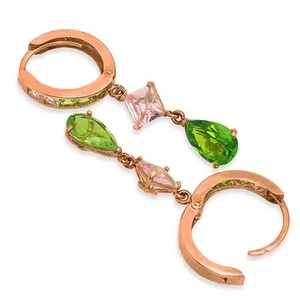 14K Solid Rose Gold Cubic Zirconia Dangling Hoop Earrings