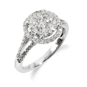 18ct Weiss Gold 0.75ct Geteilter Schaft Heiligenschein Haufen Ring