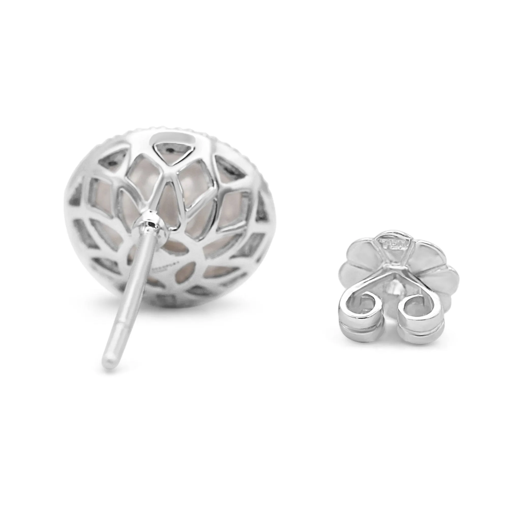 18ct White Gold Diamond & Cultured Pearl Cluster Stud Earrings