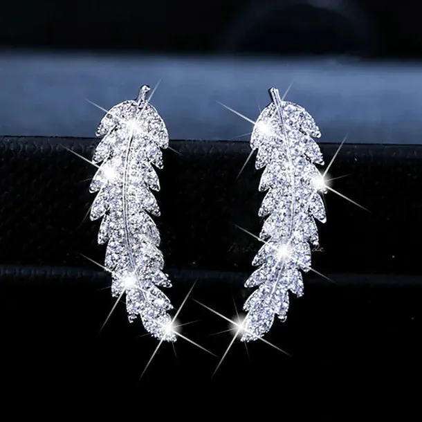 3-Pairs: Zircon Gold and Silver Leaf Stud Earrings