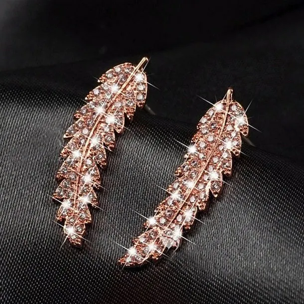 3-Pairs: Zircon Gold and Silver Leaf Stud Earrings