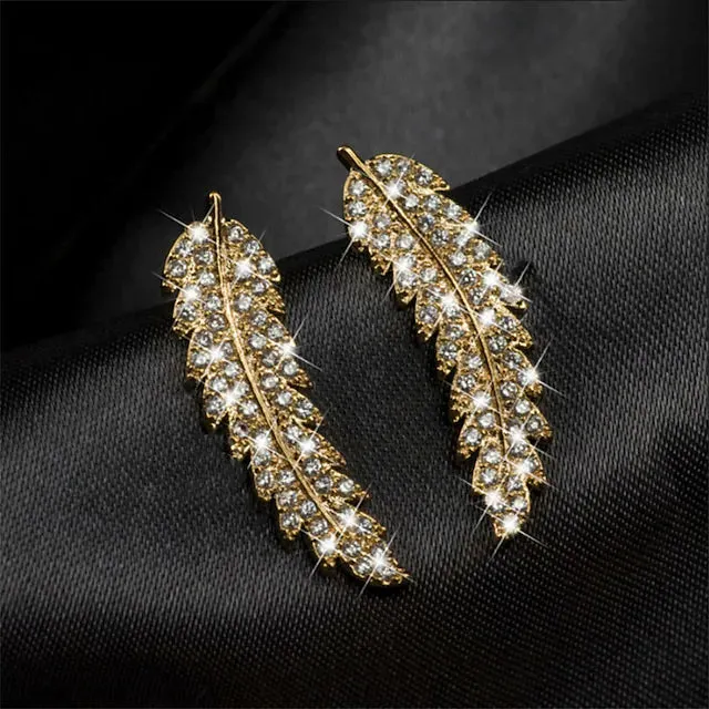 3-Pairs: Zircon Gold and Silver Leaf Stud Earrings