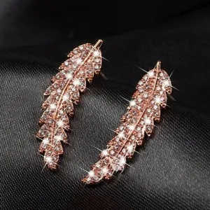 3-Pairs: Zircon Gold and Silver Leaf Stud Earrings