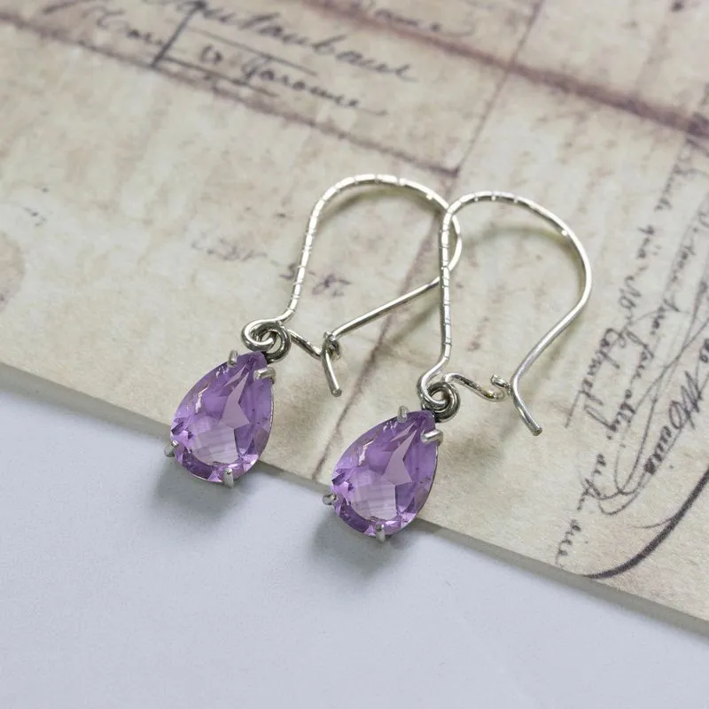 925 Silver Amethyst Drop Earrings - Handmade Vintage Gift