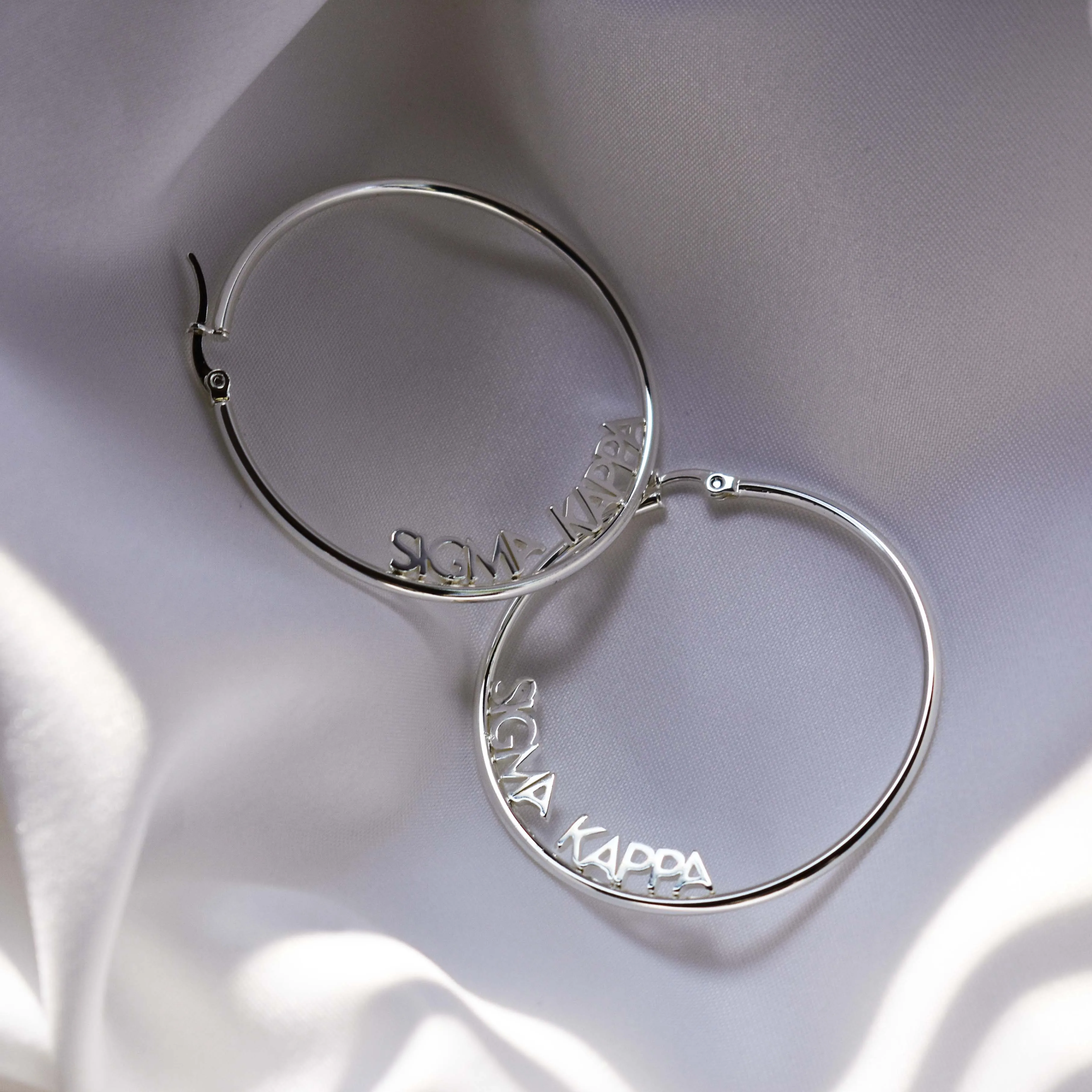 Alpha Gamma Delta Silver Hoop Earrings- Name Design