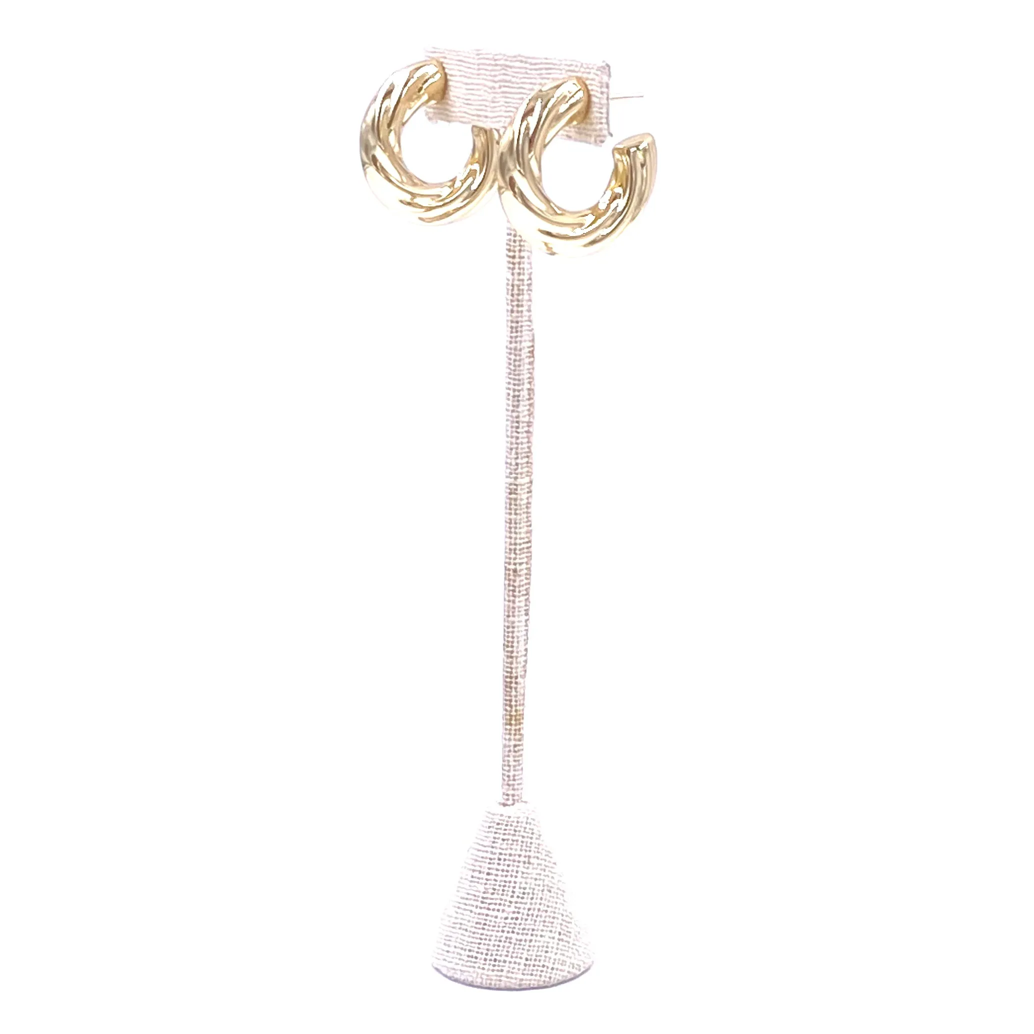 Ashley Gold Stainless Steel Groove Design Twist Puff Hoop Earrings
