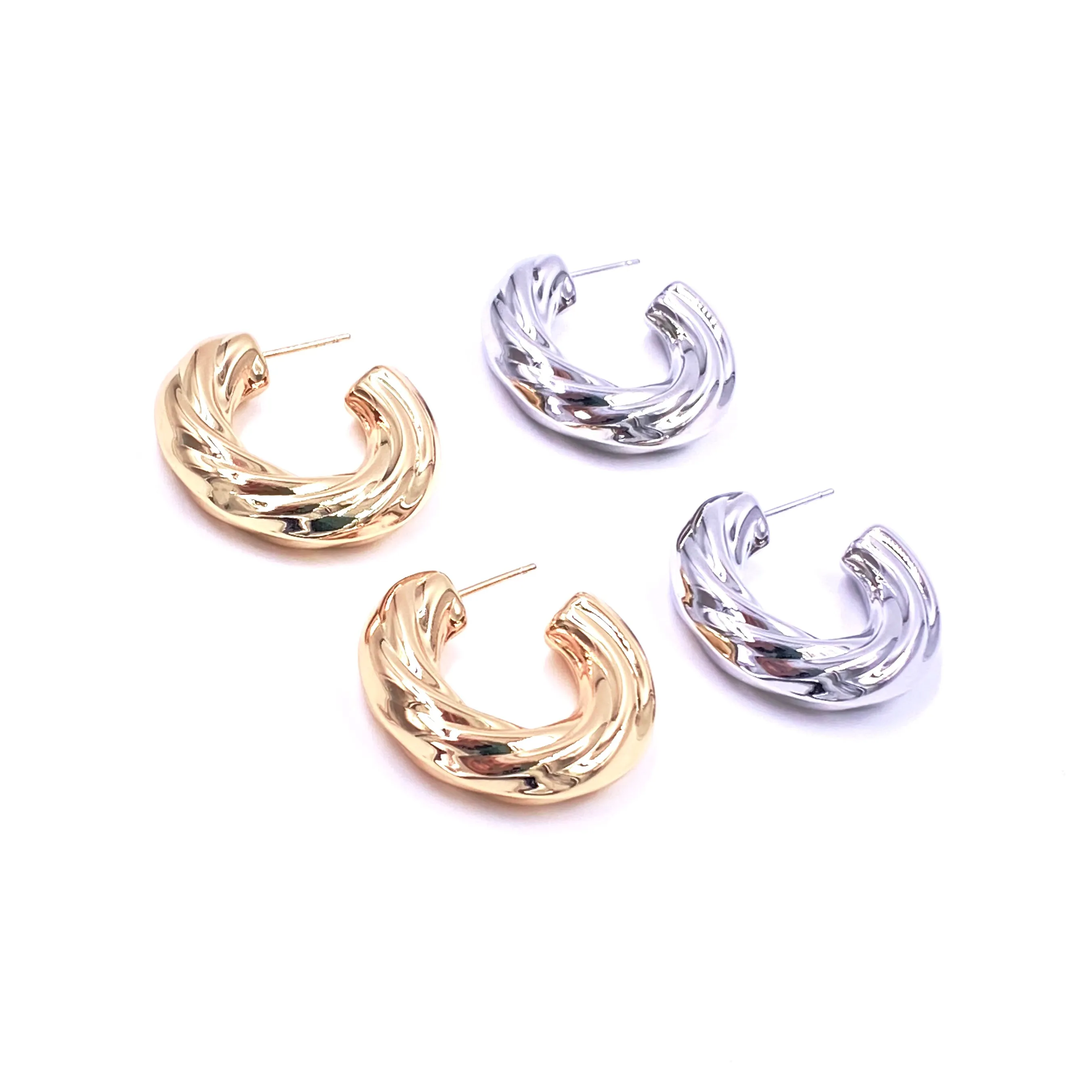 Ashley Gold Stainless Steel Groove Design Twist Puff Hoop Earrings