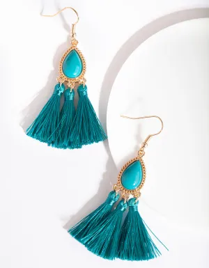 Blue Green Tassel Gem Earrings