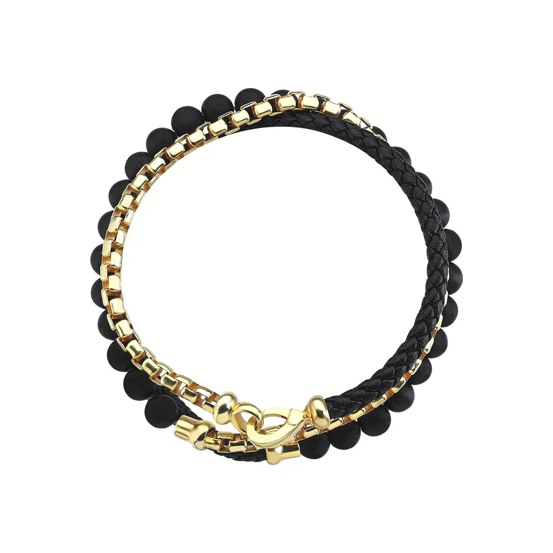Box Chain Leather & Beaded Wrap Bracelet