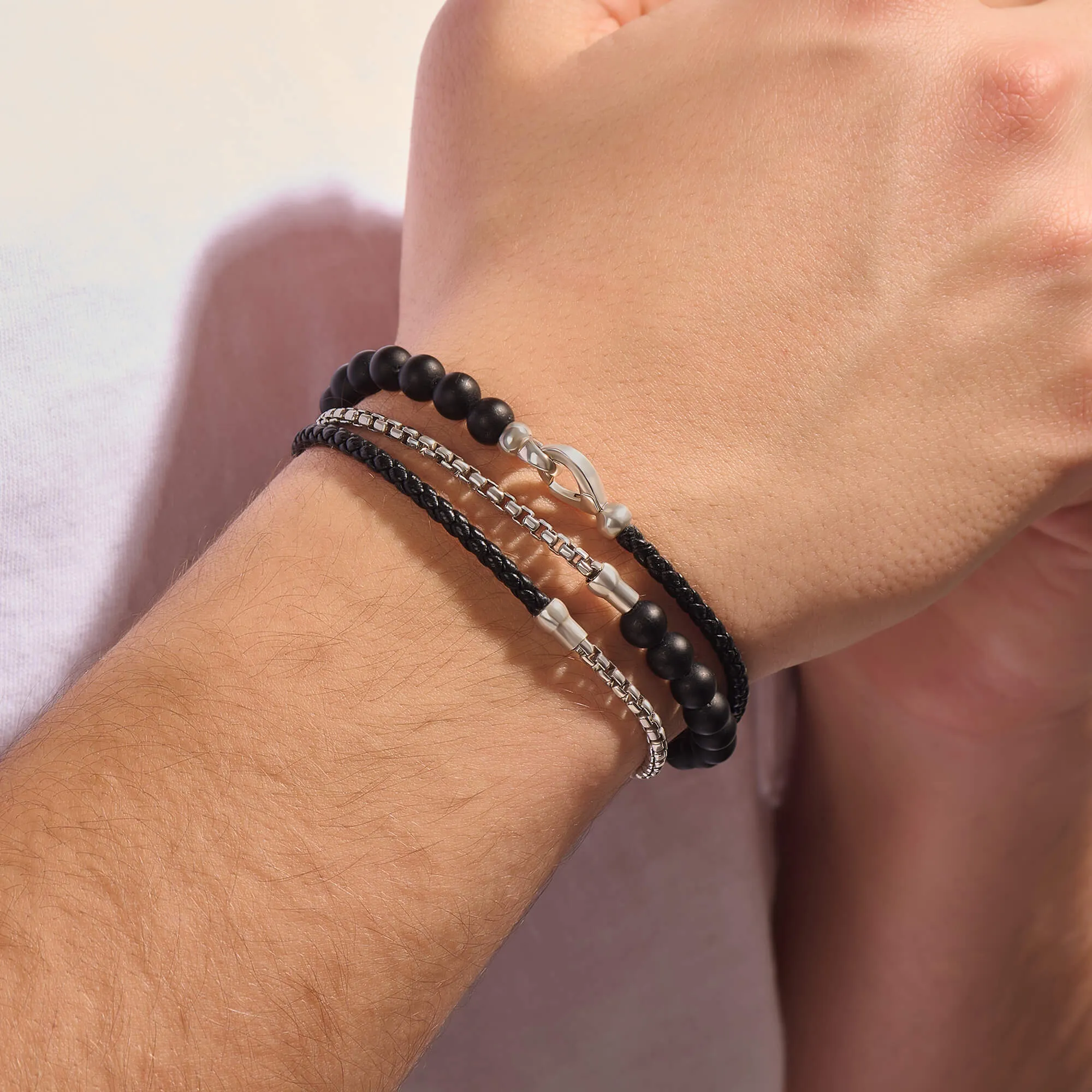 Box Chain Leather & Beaded Wrap Bracelet