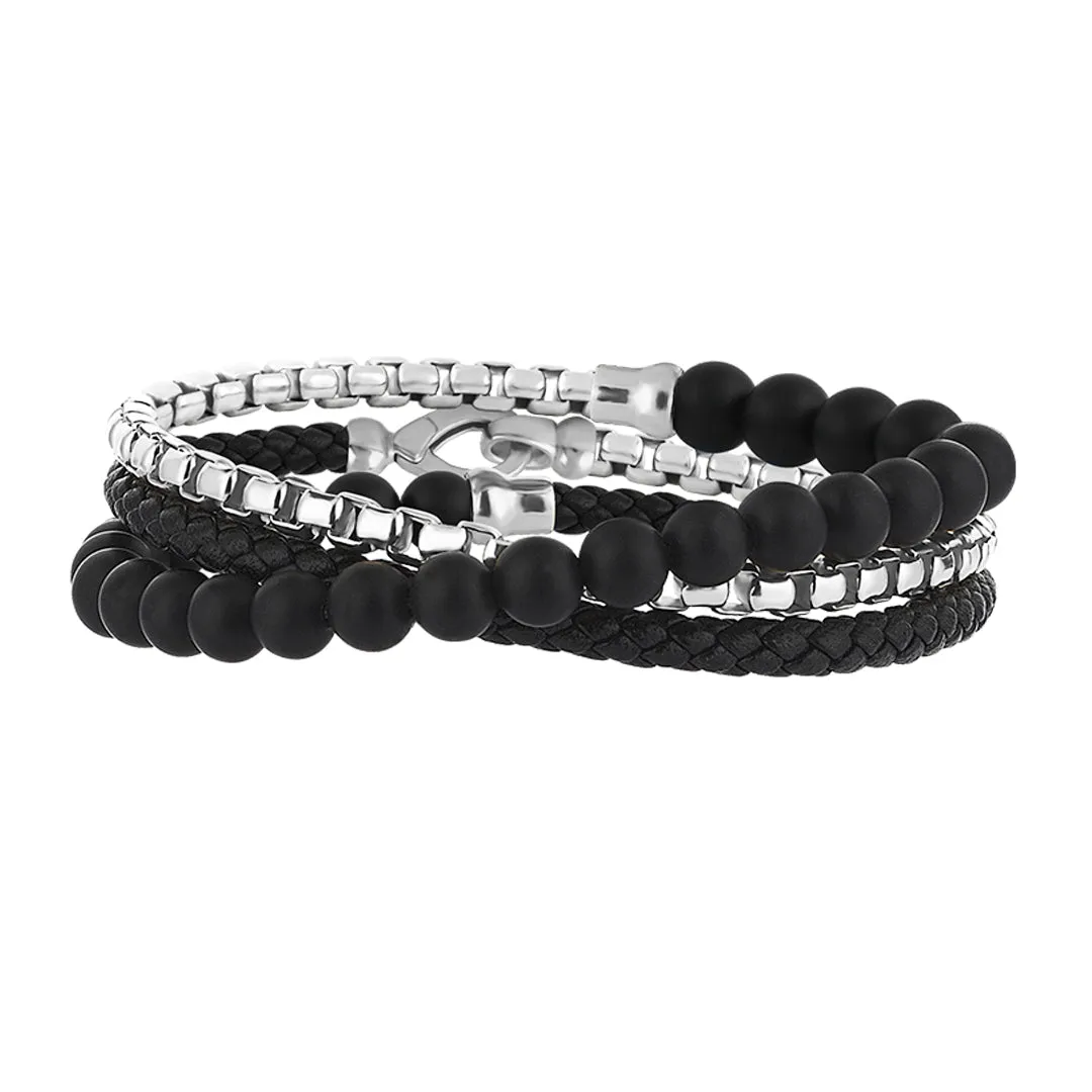 Box Chain Leather & Beaded Wrap Bracelet