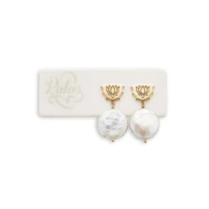 Bronze Silver Pearl Lotus pearl earrings
