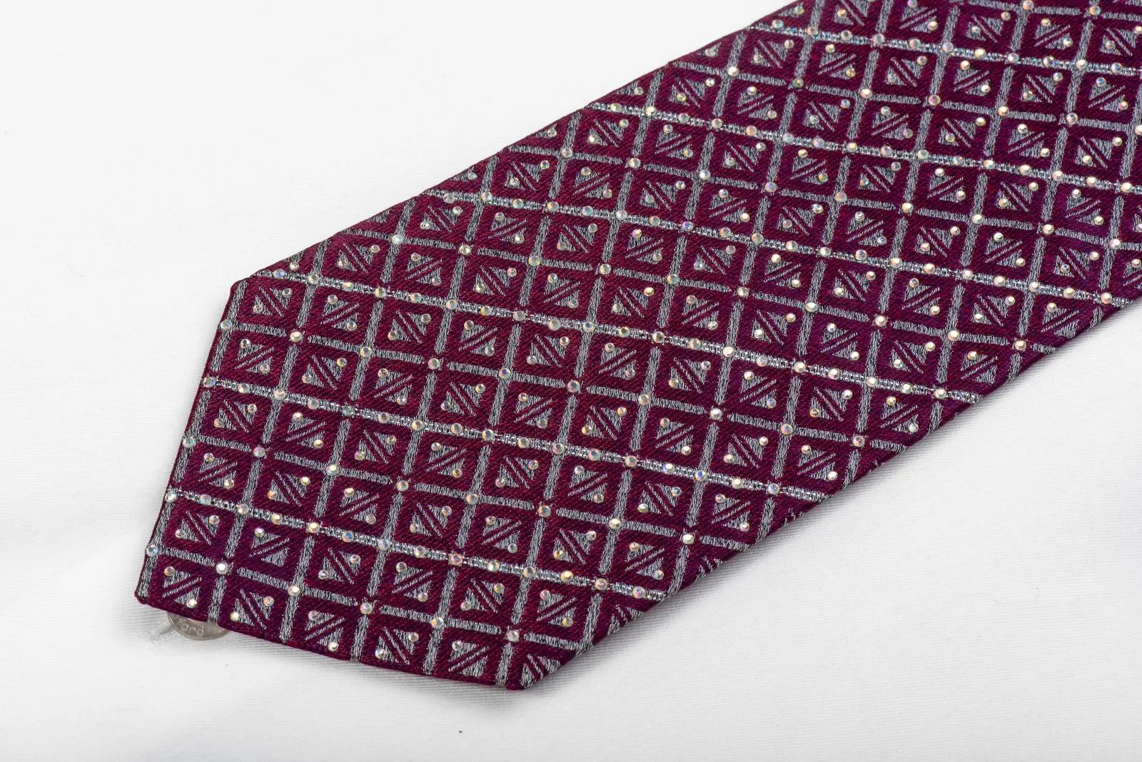 Bruno Baffi Men's Rhinestone Silk Necktie Purple Silver Geometric With Sparkles