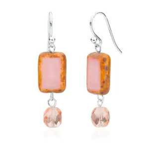 Bubble Gum Pink Glass Beaded Crystal Dangle Earrings