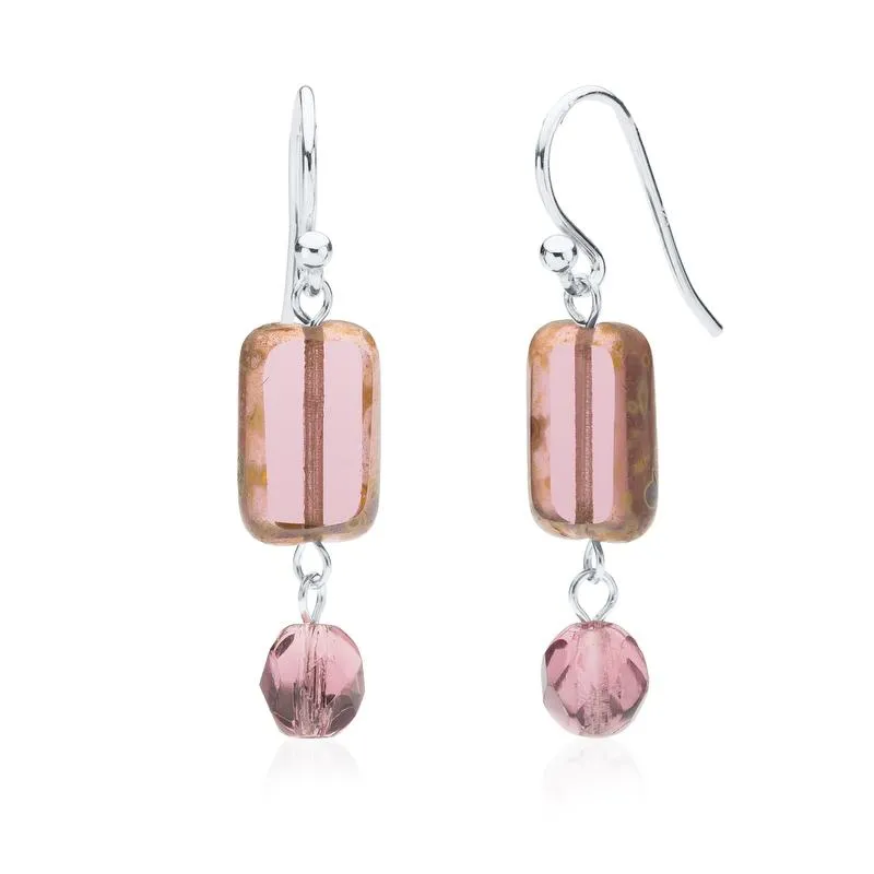 Bubble Gum Pink Glass Beaded Crystal Dangle Earrings
