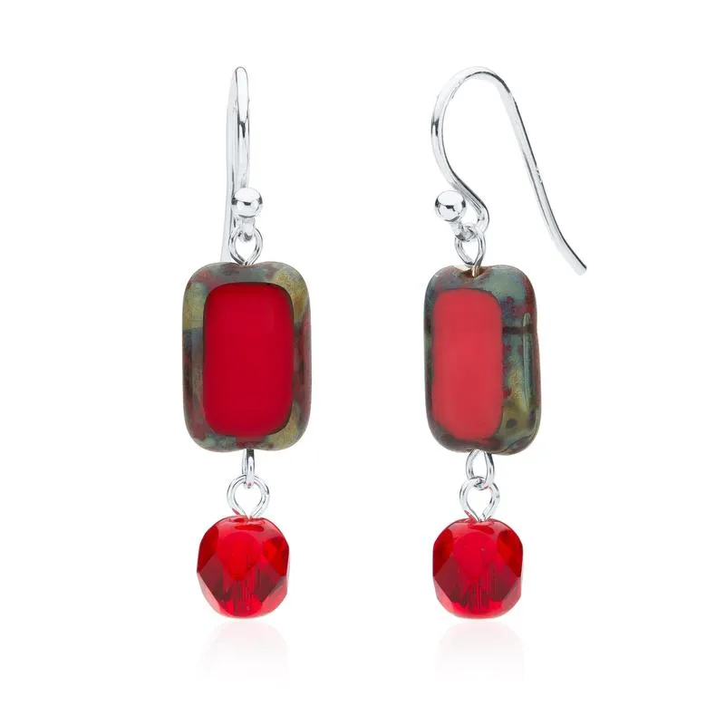 Bubble Gum Pink Glass Beaded Crystal Dangle Earrings