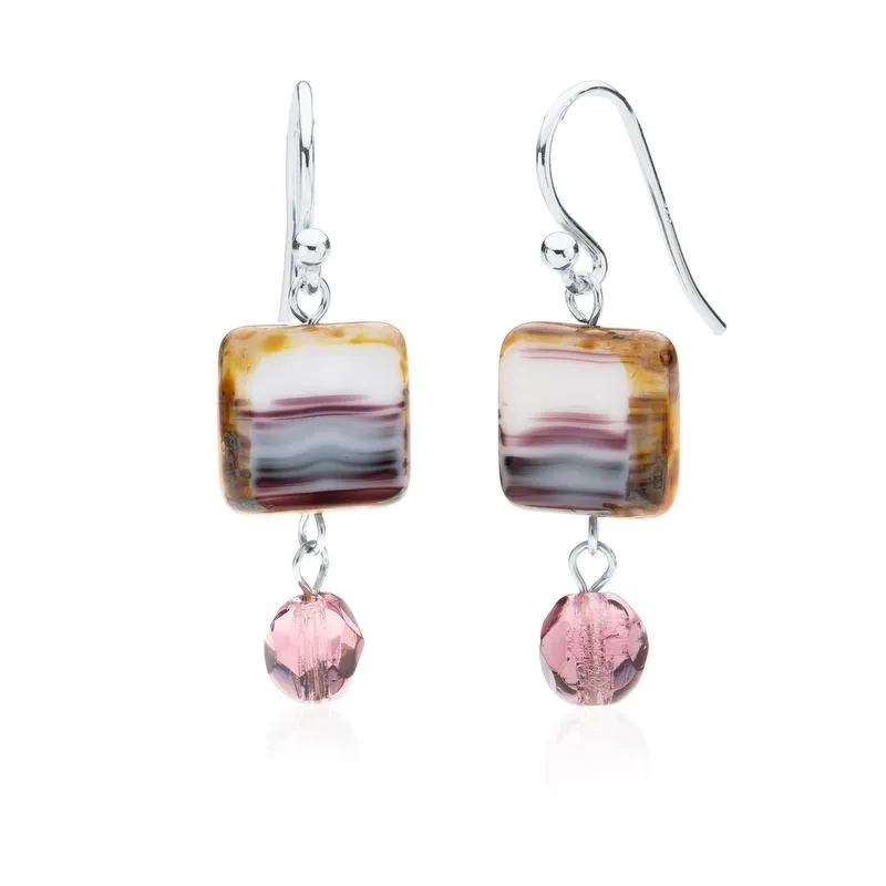 Bubble Gum Pink Glass Beaded Crystal Dangle Earrings