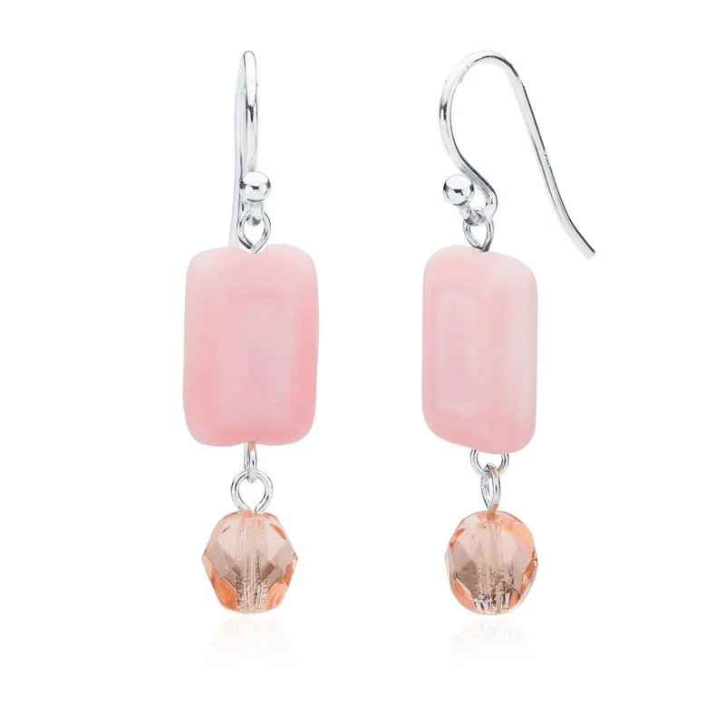 Bubble Gum Pink Glass Beaded Crystal Dangle Earrings