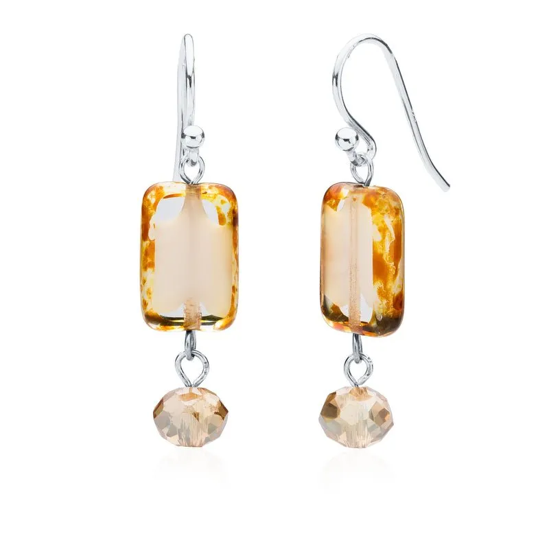Bubble Gum Pink Glass Beaded Crystal Dangle Earrings
