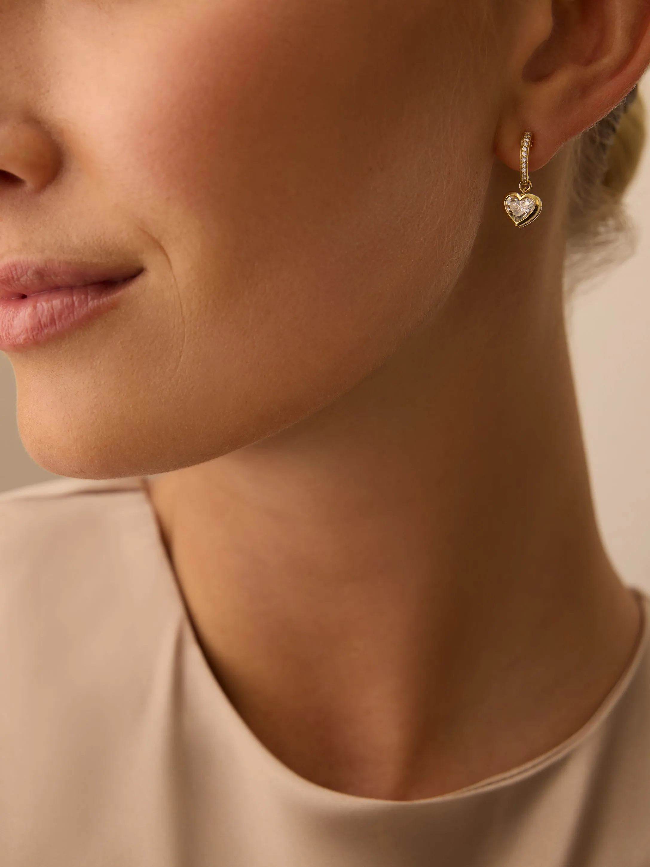 Classic Yellow Gold Heart Diamond Drop Earrings