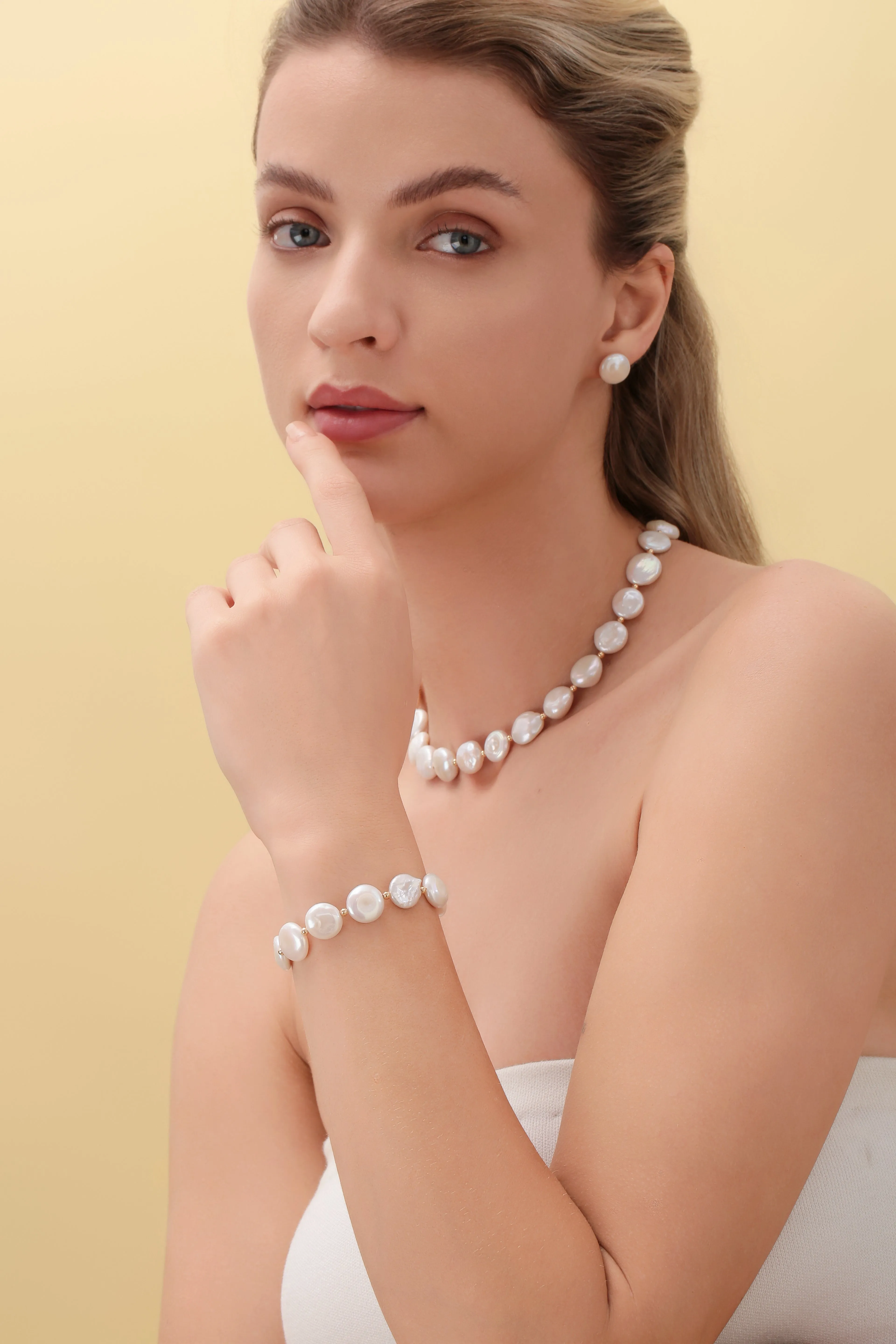 Coin Pearl Necklace Bracelet and Earrings (Purchase Individually)