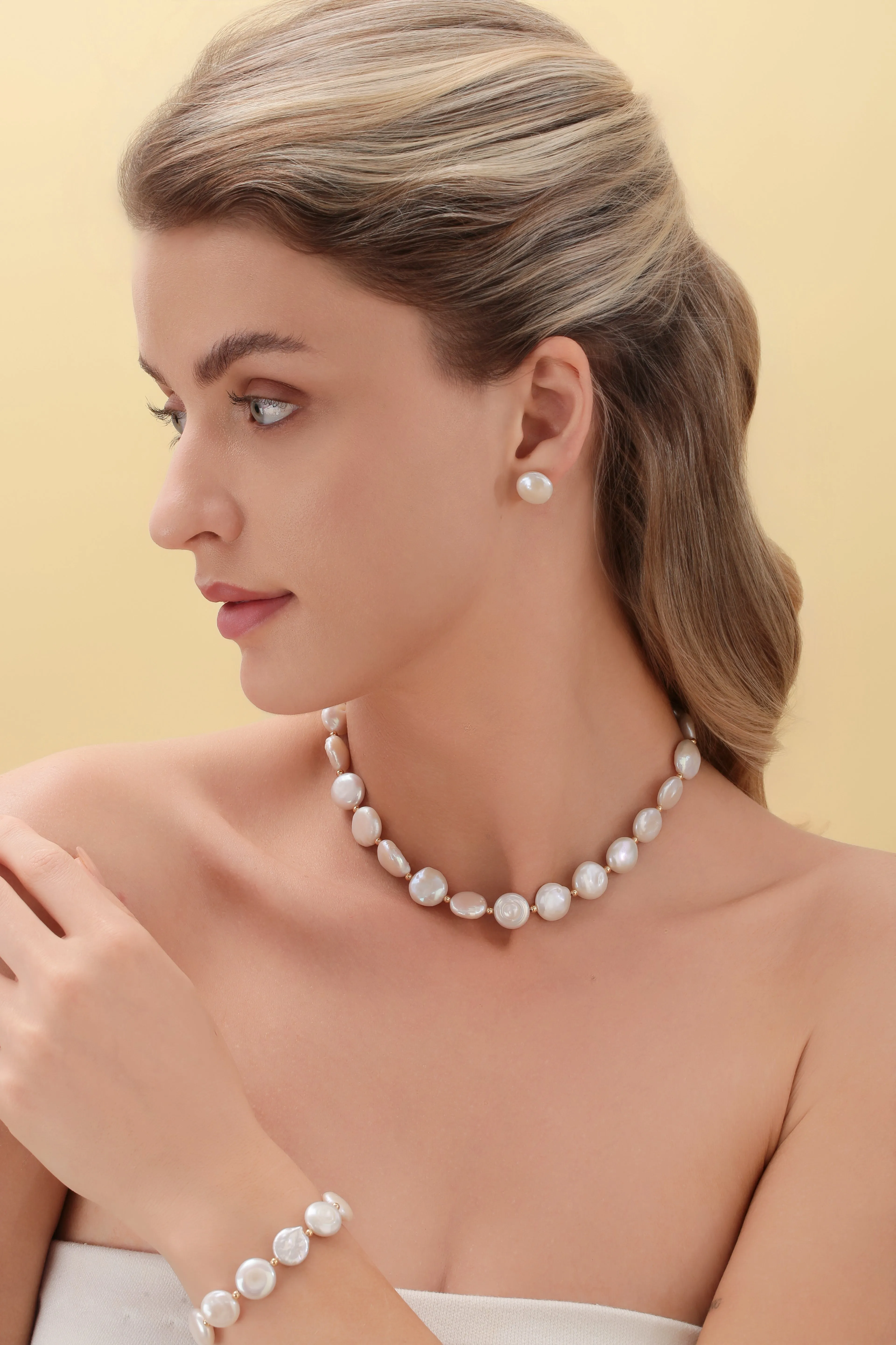 Coin Pearl Necklace Bracelet and Earrings (Purchase Individually)