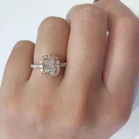 Cushion Pink Diamond Halo Engagement Ring for White Diamond