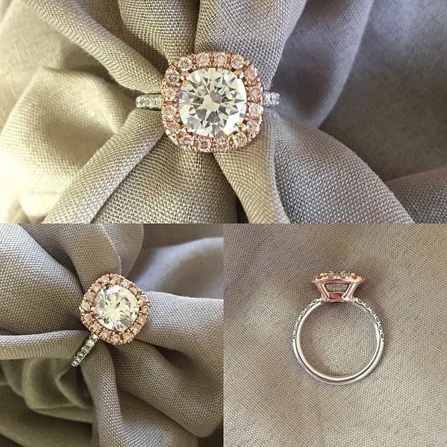 Cushion Pink Diamond Halo Engagement Ring for White Diamond