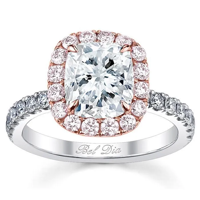 Cushion Pink Diamond Halo Engagement Ring for White Diamond