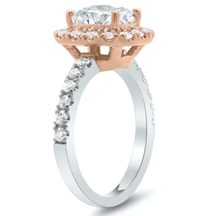 Cushion Pink Diamond Halo Engagement Ring for White Diamond