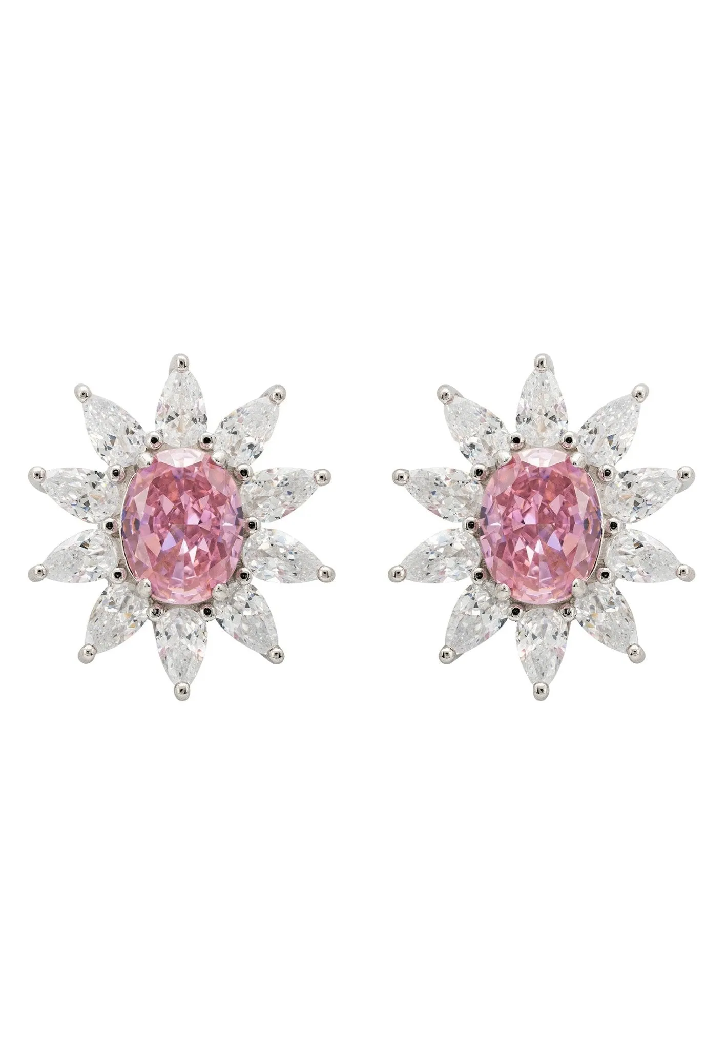 Daisy Gemstone Stud Earrings Morganite Silver