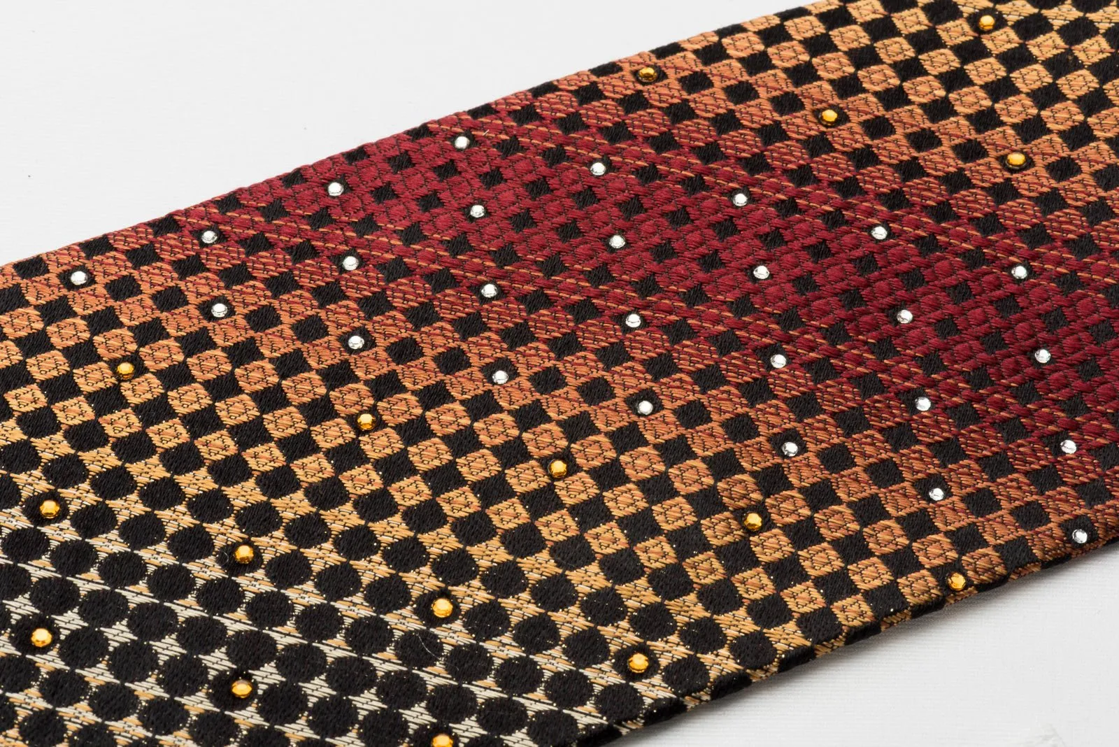 Daniel Hechter Silk Rhinestone Necktie Copper Black Checker With Silver Sparkles